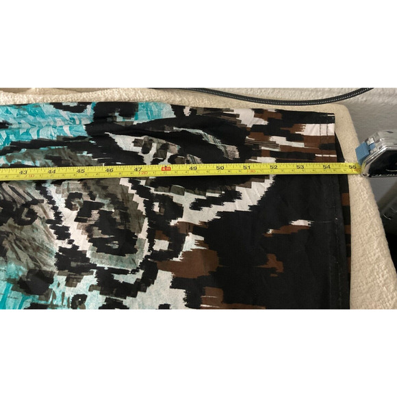 R&M Richards Size 8 Maxi Dress Teal Brown Abstract Print V Neck Belted - Picture 6 of 13